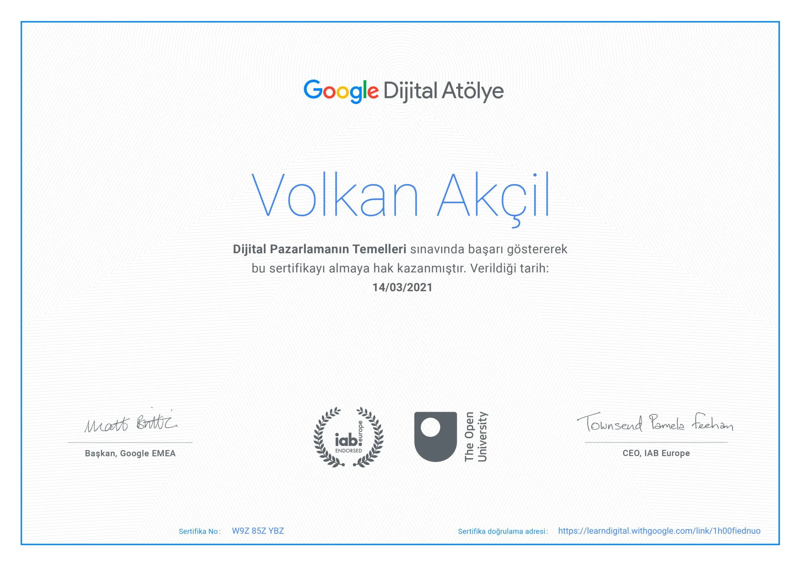 Google Dijital Atolye Sertifkası